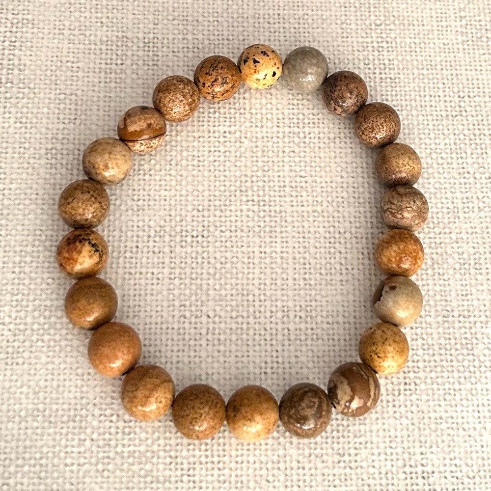 Natural Crystal Picture Jasper 8mm Gemstone Stretch Bracelet 7”
